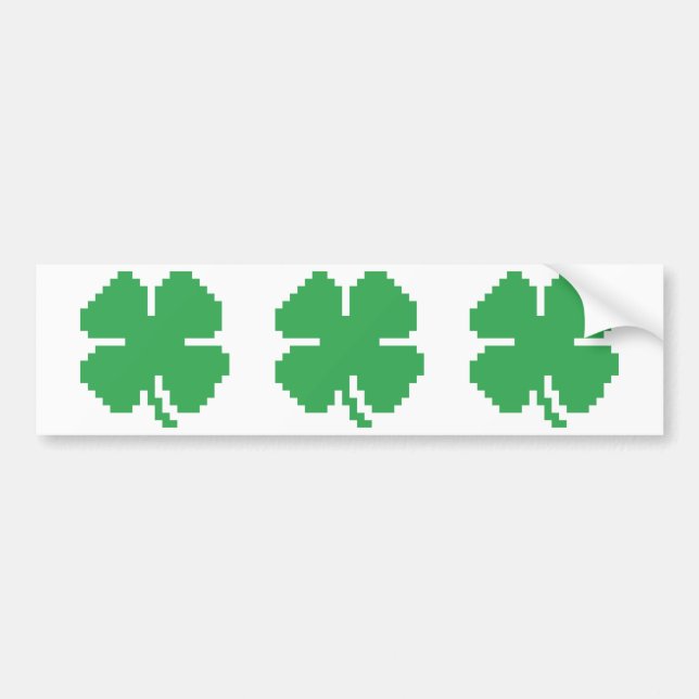 8 Bit Pixel Lucky Four Leaf Clover Bumper Sticker (Front)