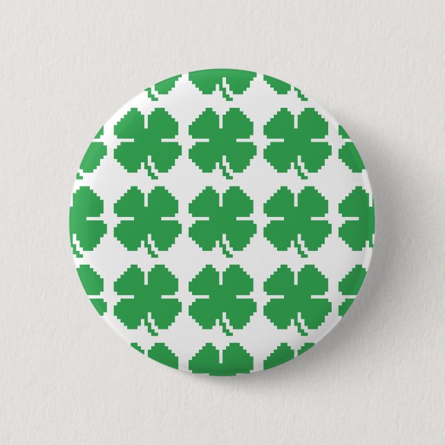 8 Bit Pixel Lucky Four Leaf Clover Button (Front)