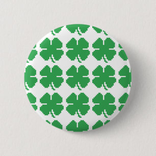 8 Bit Pixel Lucky Four Leaf Clover Button