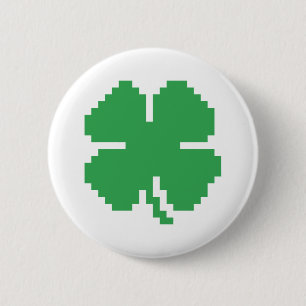 8 Bit Pixel Lucky Four Leaf Clover Button