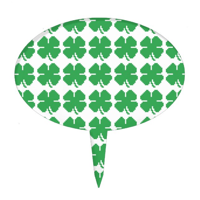 8 Bit Pixel Lucky Four Leaf Clover Cake Topper (Front)
