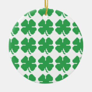 8 Bit Pixel Lucky Four Leaf Clover Ceramic Ornament