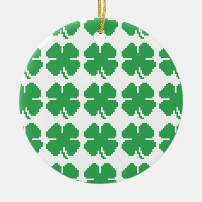 8 Bit Pixel Lucky Four Leaf Clover Ceramic Ornament (Front)