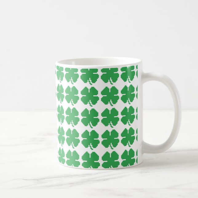 8 Bit Pixel Lucky Four Leaf Clover Coffee Mug (Right)