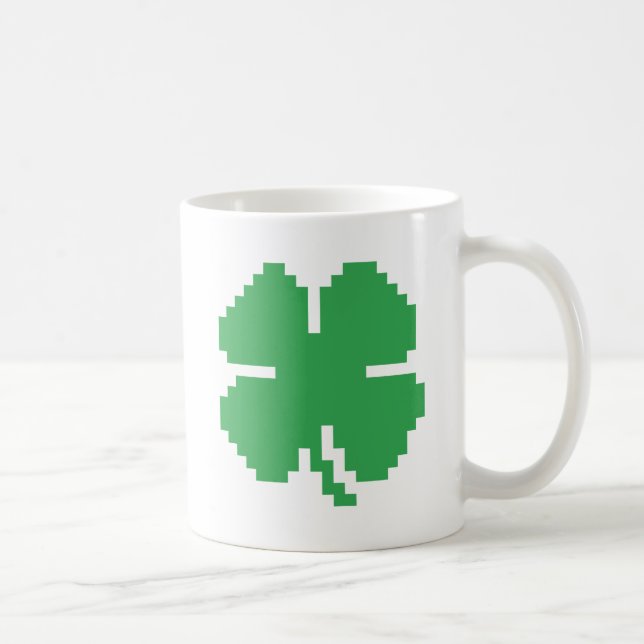 8 Bit Pixel Lucky Four Leaf Clover Coffee Mug (Right)