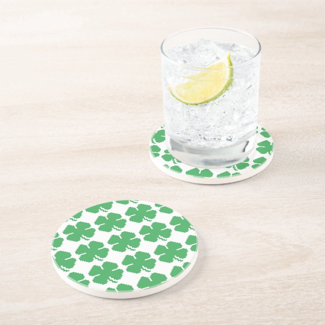 8 Bit Pixel Lucky Four Leaf Clover Drink Coaster (Side)