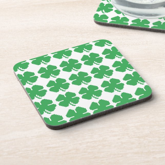 8 Bit Pixel Lucky Four Leaf Clover Drink Coaster (Left Side)