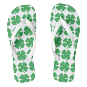 8 Bit Pixel Lucky Four Leaf Clover Flip Flops