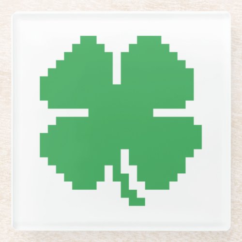 8 Bit Pixel Lucky Four Leaf Clover Glass Coaster
