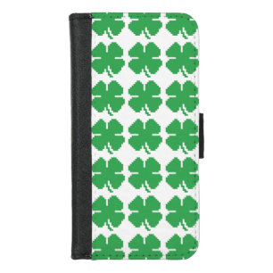 8 Bit Pixel Lucky Four Leaf Clover iPhone 8/7 Wallet Case