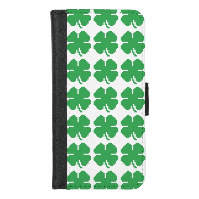 8 Bit Pixel Lucky Four Leaf Clover iPhone Wallet Case (Front)