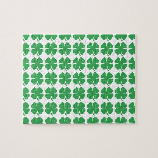 8 Bit Pixel Lucky Four Leaf Clover Jigsaw Puzzle (Horizontal)
