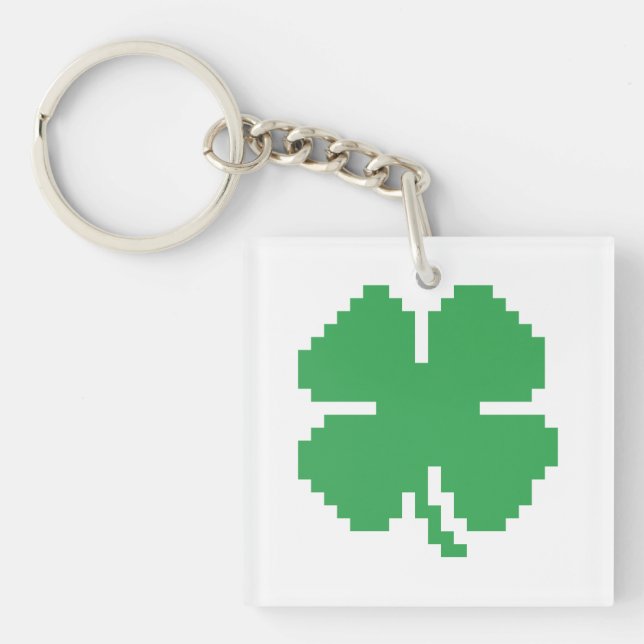 8 Bit Pixel Lucky Four Leaf Clover Keychain (Front)