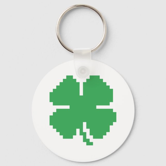 8 Bit Pixel Lucky Four Leaf Clover Keychain (Front)