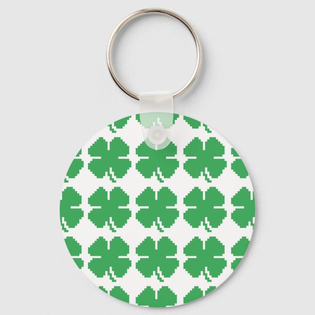 8 Bit Pixel Lucky Four Leaf Clover Keychain (Front)