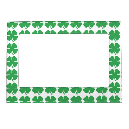 8 Bit Pixel Lucky Four Leaf Clover Magnetic Picture Frame