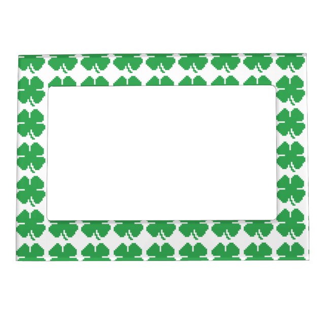 8 Bit Pixel Lucky Four Leaf Clover Magnetic Picture Frame (Front)