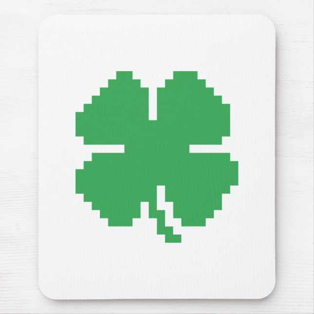 8 Bit Pixel Lucky Four Leaf Clover Mouse Pad (Front)