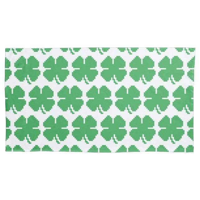 8 Bit Pixel Lucky Four Leaf Clover Pillow Case (Front-Left)