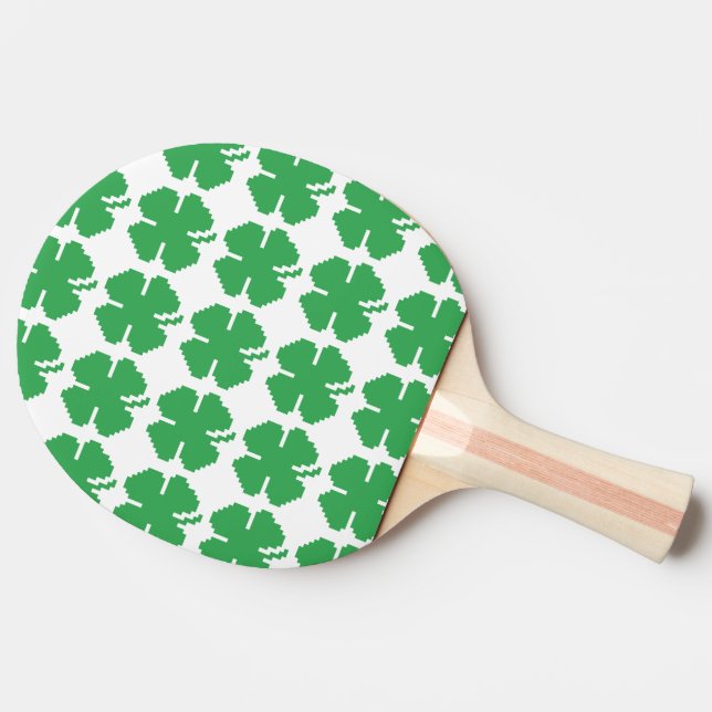 8 Bit Pixel Lucky Four Leaf Clover Ping-Pong Paddle (Side)