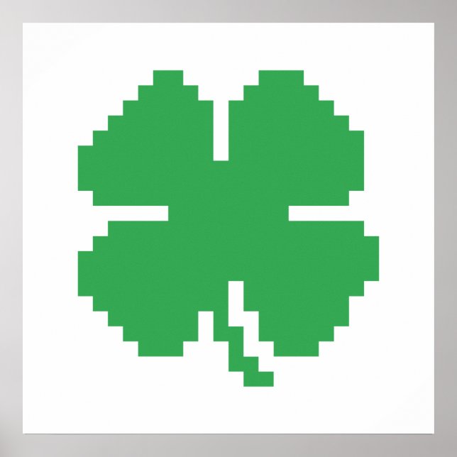 8 Bit Pixel Lucky Four Leaf Clover Poster (Front)