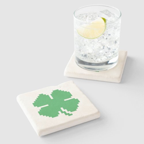 8 Bit Pixel Lucky Four Leaf Clover Stone Coaster