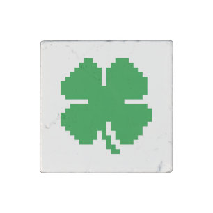 8 Bit Pixel Lucky Four Leaf Clover Stone Magnet
