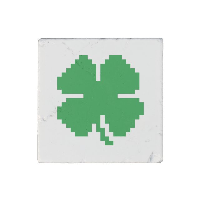 8 Bit Pixel Lucky Four Leaf Clover Stone Magnet (Front)