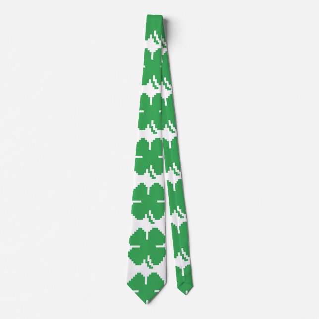 8 Bit Pixel Lucky Four Leaf Clover Tie (Front)
