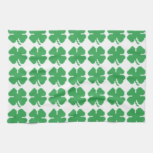 8 Bit Pixel Lucky Four Leaf Clover Towel (Horizontal)
