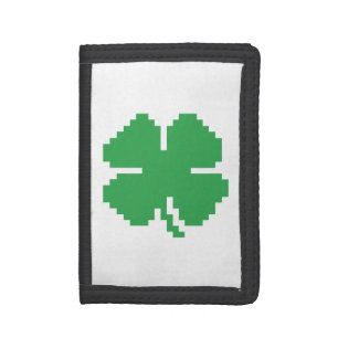8 Bit Pixel Lucky Four Leaf Clover Tri-fold Wallet