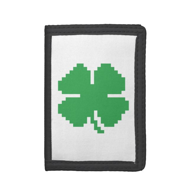 8 Bit Pixel Lucky Four Leaf Clover Tri-fold Wallet (Front Vertical)