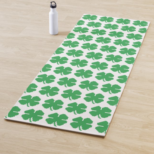 8 Bit Pixel Lucky Four Leaf Clover Yoga Mat (In Situ)
