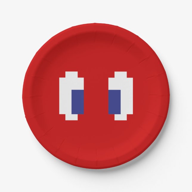 8 Bit Pixel Manga Eyes Paper Plates (Front)