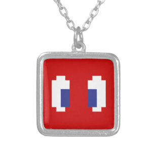 8 Bit Pixel Manga Eyes Silver Plated Necklace