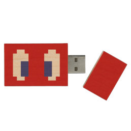 8 Bit Pixel Manga Eyes Wood Flash Drive