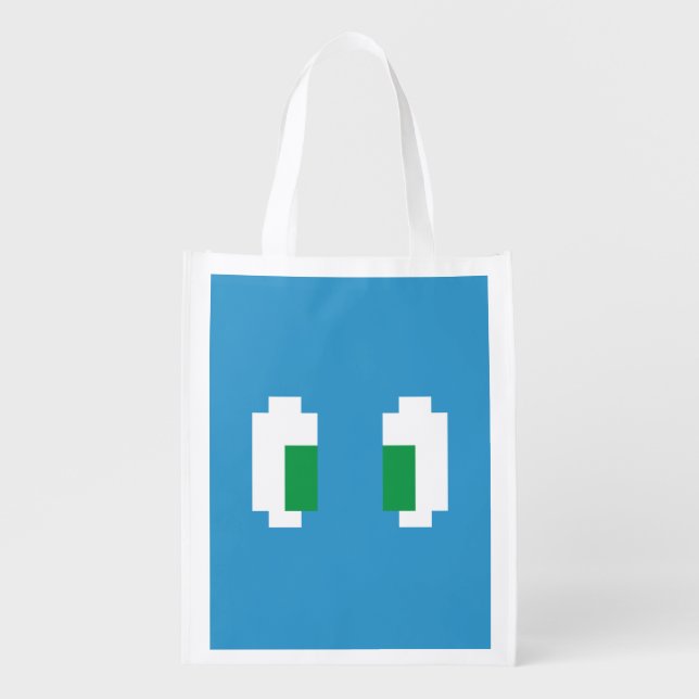 8 Bit Pixel Manga Green Eyes Reusable Grocery Bag (Front)