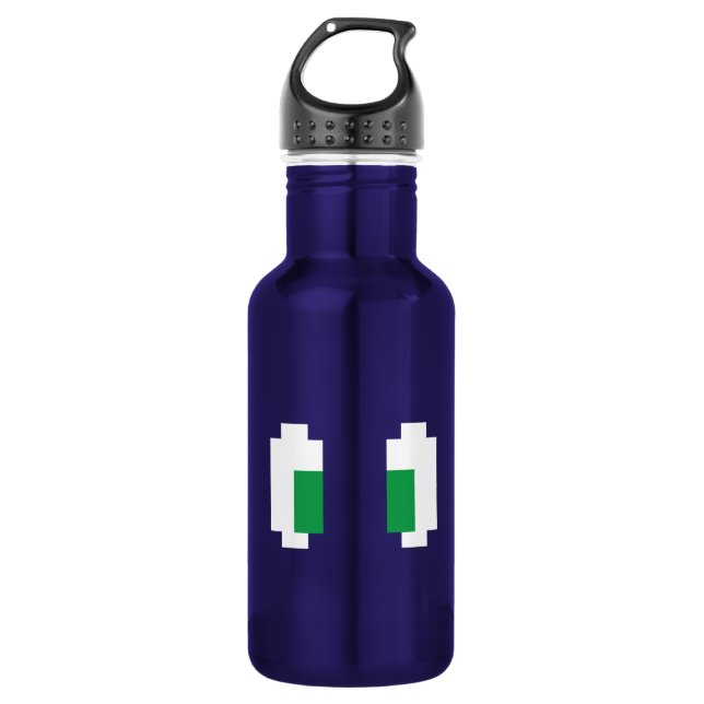 8 Bit Pixel Manga Green Eyes Water Bottle (Front)