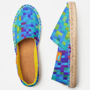8-bit Pixel Pattern Abstract Cool Geeky Blue Green Espadrilles