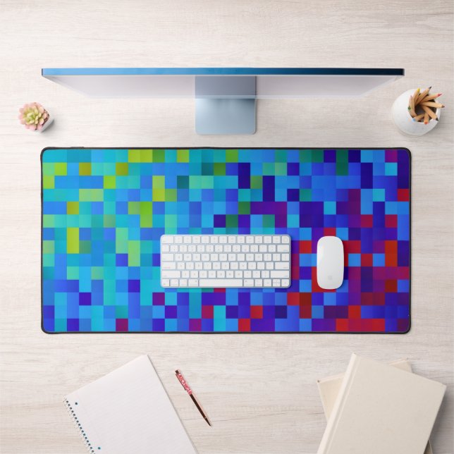 8-bit Pixel Pattern Abstract Cool Geeky Blue Red Desk Mat (Office 1)
