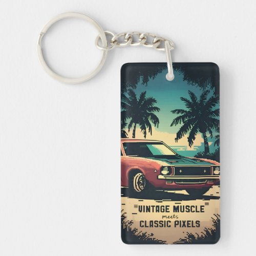 8_Bit Pixel Retro Gaming Inspired Muscle Car Keychain