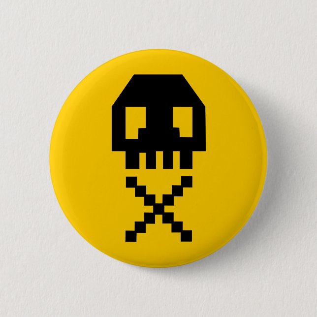8-bit Pixel Skull Pinback Button (Front)