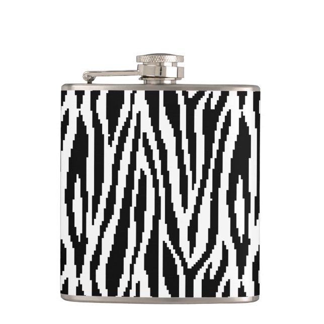 8 Bit Pixel Zebra Print Design Pattern Flask (Front)
