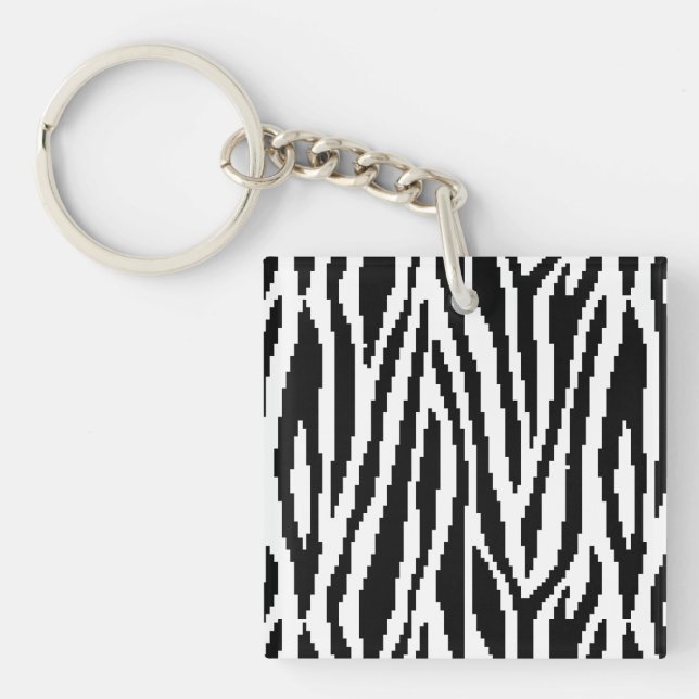 8 Bit Pixel Zebra Print Design Pattern Keychain (Front)