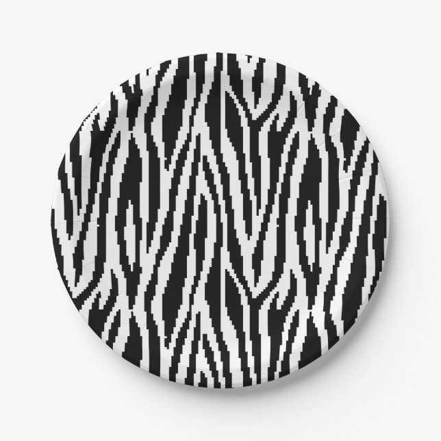 8 Bit Pixel Zebra Print Design Pattern Paper Plates (Front)
