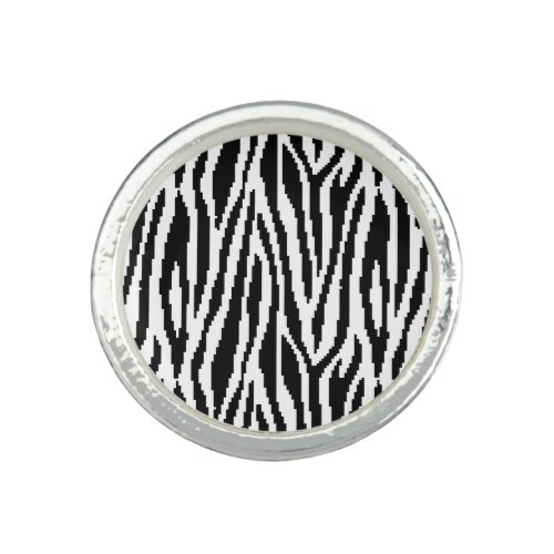 8 Bit Pixel Zebra Print Design Pattern Ring