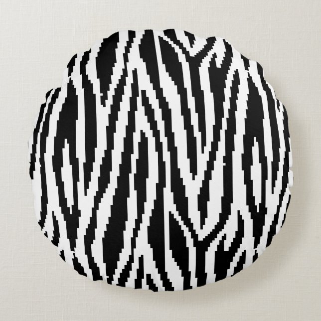 8 Bit Pixel Zebra Print Design Pattern Round Pillow (Front)