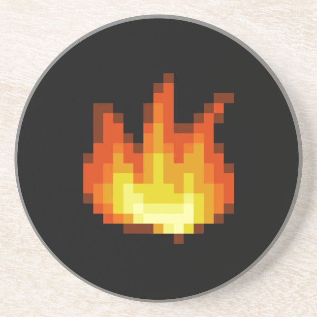 8 Bit Pixeled Fire Drink Coaster (Front)