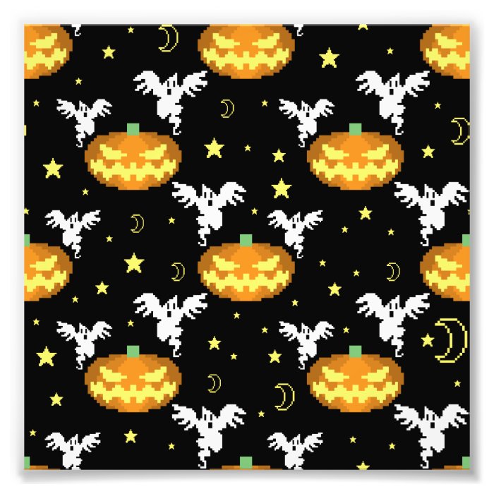 8 bit Pumpkin Ghost Pattern Photo Print