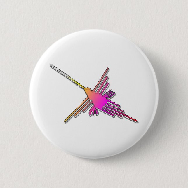 8 Bit Retro Video Game Nazca Lines Hummingbird Button (Front)